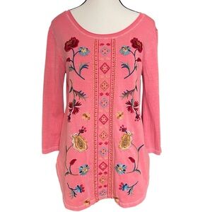 Caite Salmon Pink Floral Embroidered Top Sz. S‎ Resort Wear Vacation Beachy